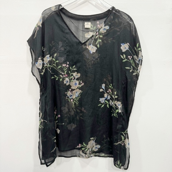 O’Neill Black Sheer Floral Tunic Swim Cover-Up Top X-Small Loose Fit - Picture 1 of 8